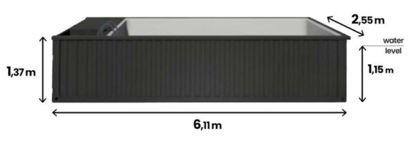 QWW.jpg Piscina modular com dimensões de 6,2m x 2,5m, com sistema de natação contra a corrente, zona desportiva e spa.